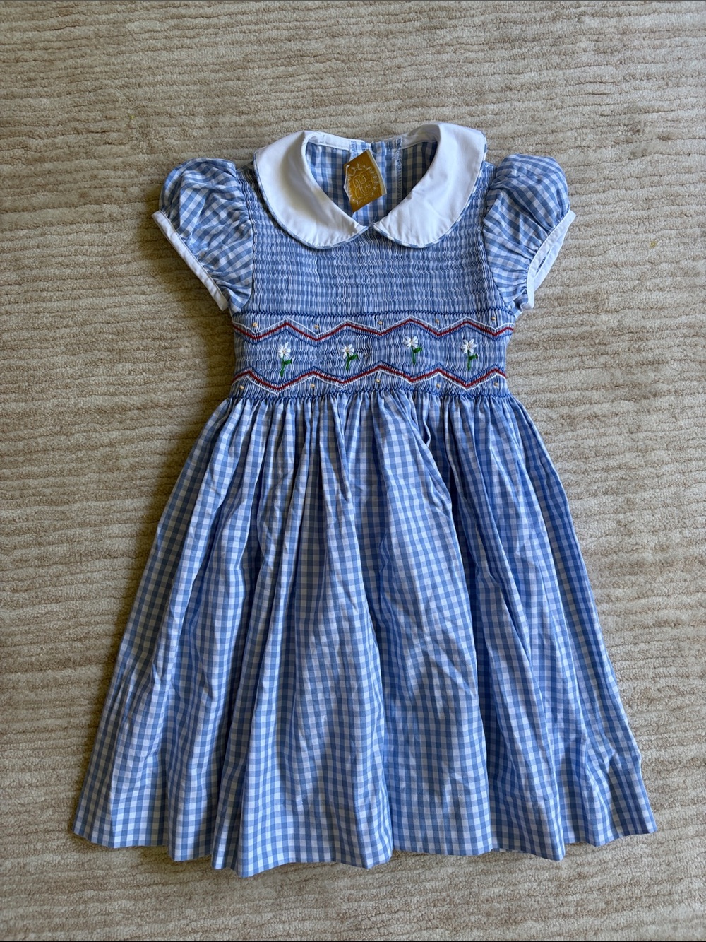The Beaufort Bonnet Company size 6 Girls Blue Gingham Smocked Dress